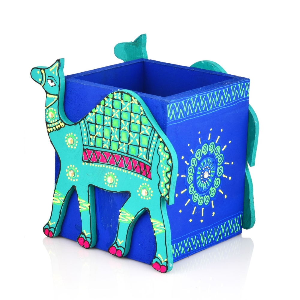 Handcrafted Wooden Camel Motif Pen Stand